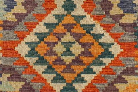handmade Geometric Kilim Rust Blue Hand-Woven RECTANGLE 100% WOOL area rug 3' x 4'