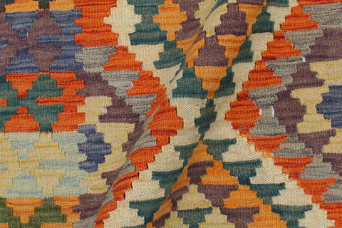 handmade Geometric Kilim Rust Blue Hand-Woven RECTANGLE 100% WOOL area rug 3' x 4'