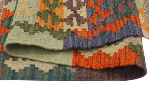 handmade Geometric Kilim Rust Blue Hand-Woven RECTANGLE 100% WOOL area rug 3' x 4'