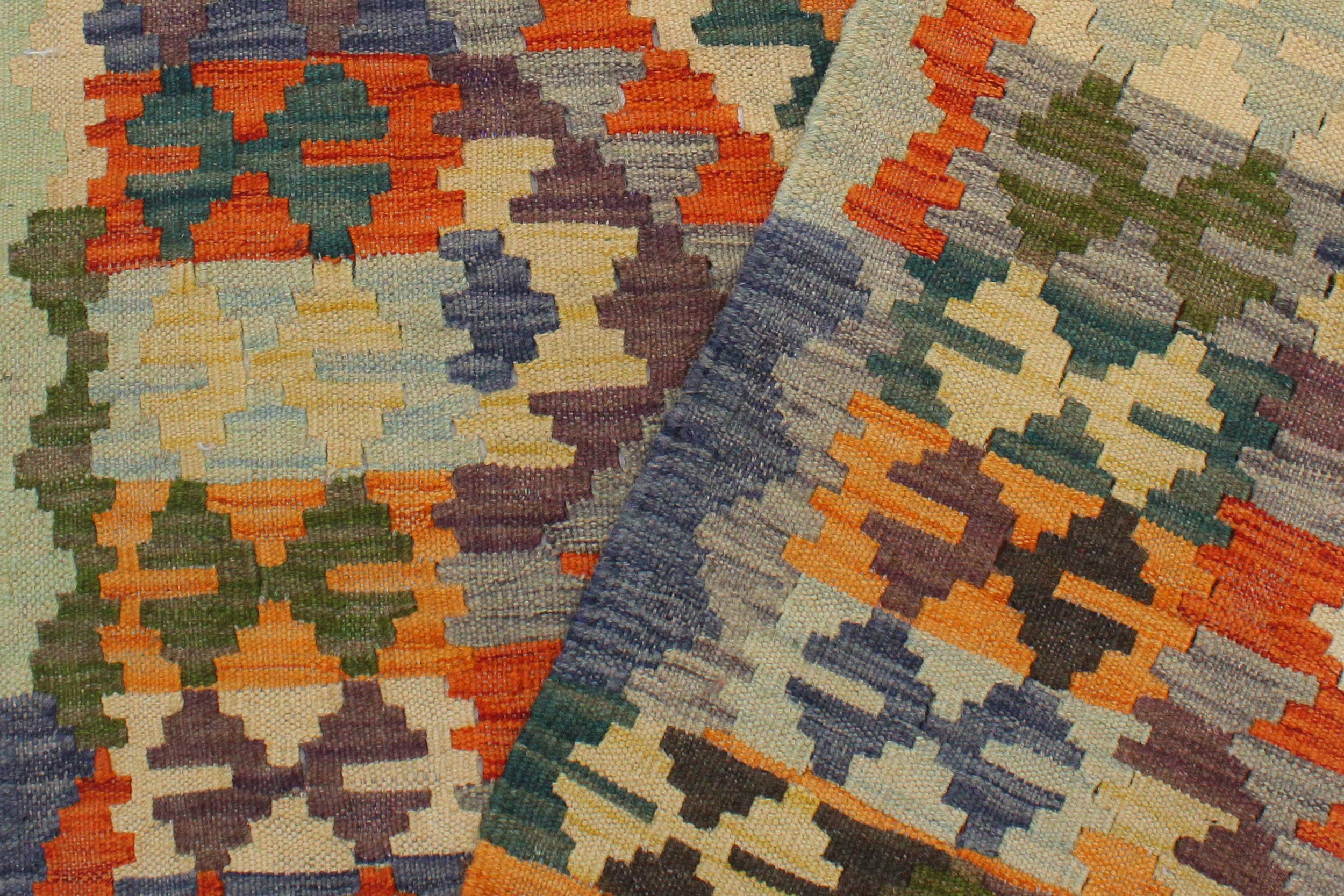 handmade Geometric Kilim Rust Blue Hand-Woven RECTANGLE 100% WOOL area rug 3' x 4'