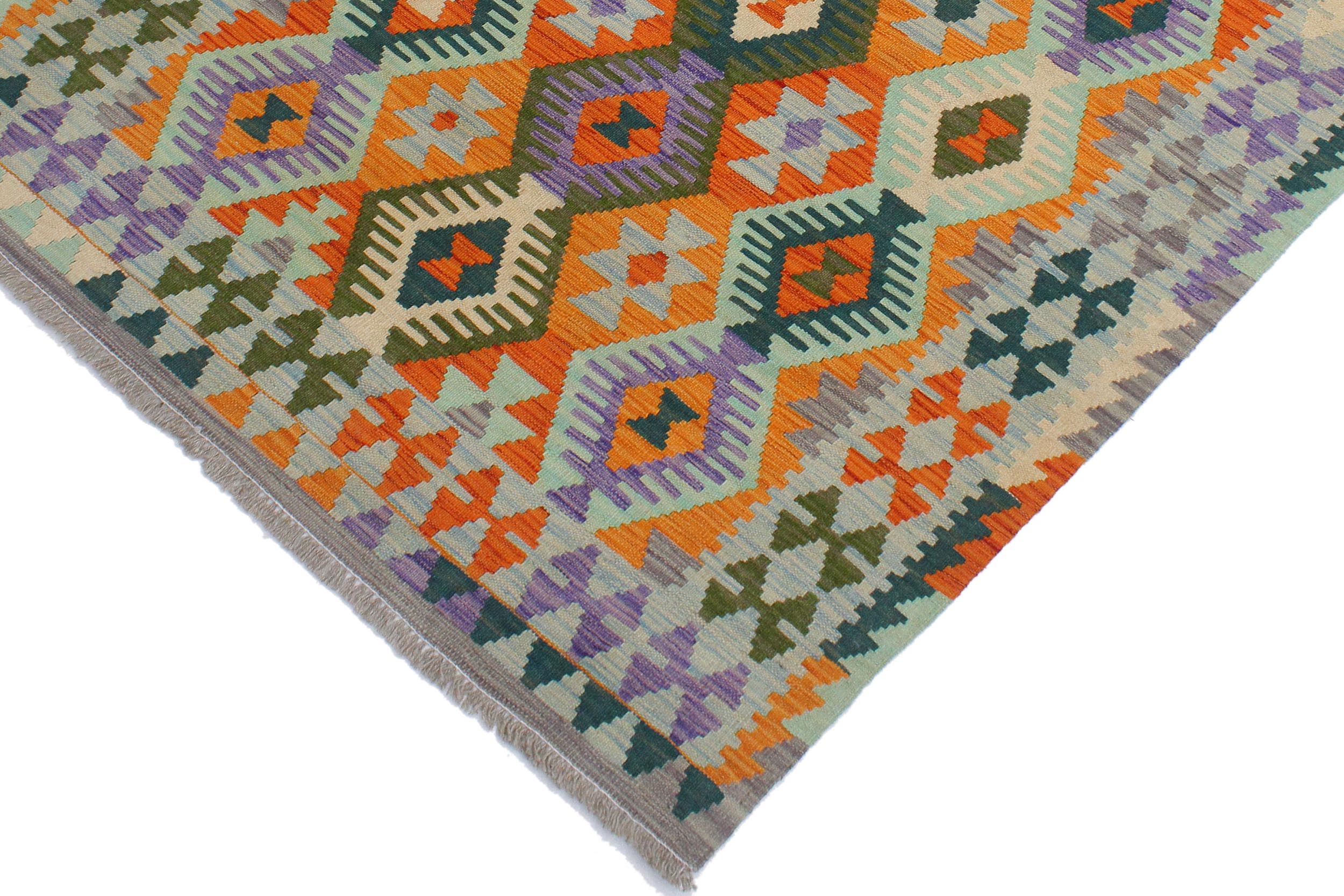 handmade Geometric Kilim Rust Blue Hand-Woven RECTANGLE 100% WOOL area rug 4 x 5