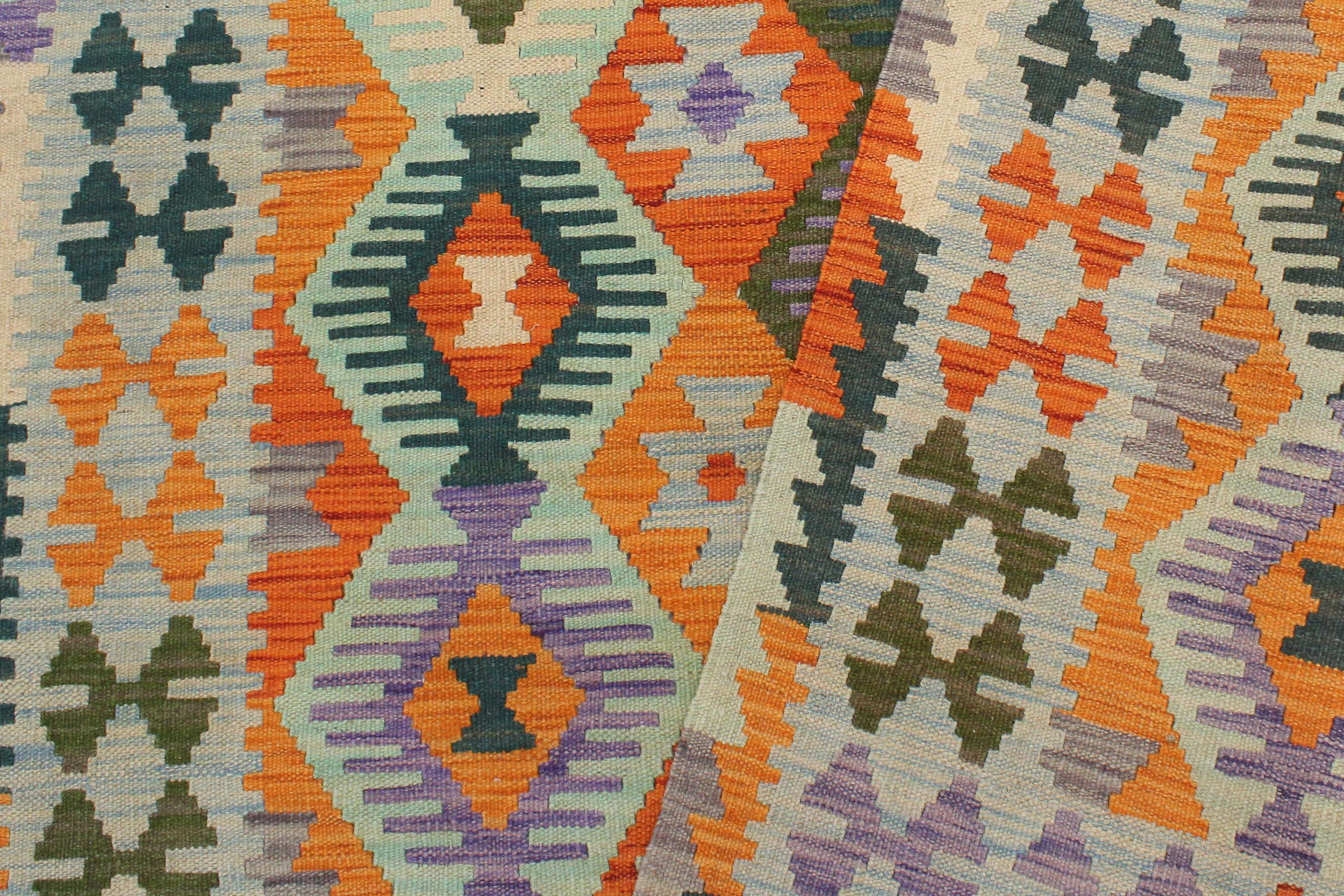 handmade Geometric Kilim Rust Blue Hand-Woven RECTANGLE 100% WOOL area rug 4 x 5