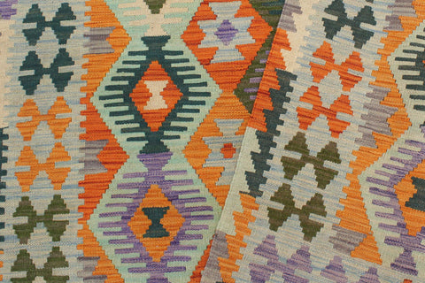 handmade Geometric Kilim Rust Blue Hand-Woven RECTANGLE 100% WOOL area rug 4 x 5