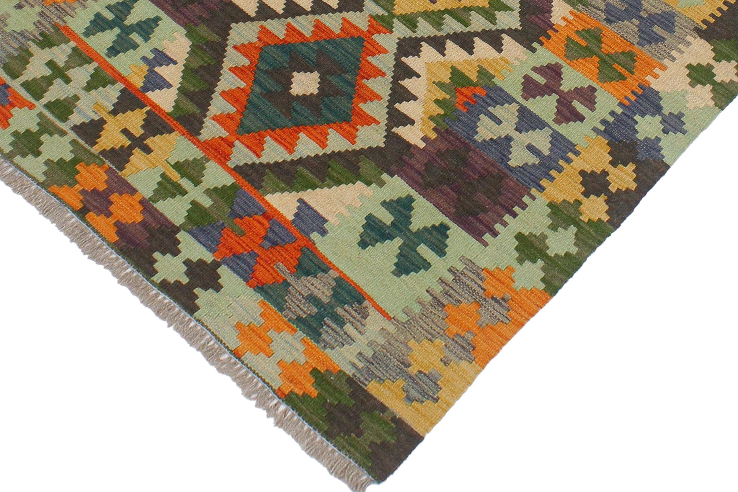 handmade Geometric Kilim Rust Blue Hand-Woven RECTANGLE 100% WOOL area rug 3' x 4'