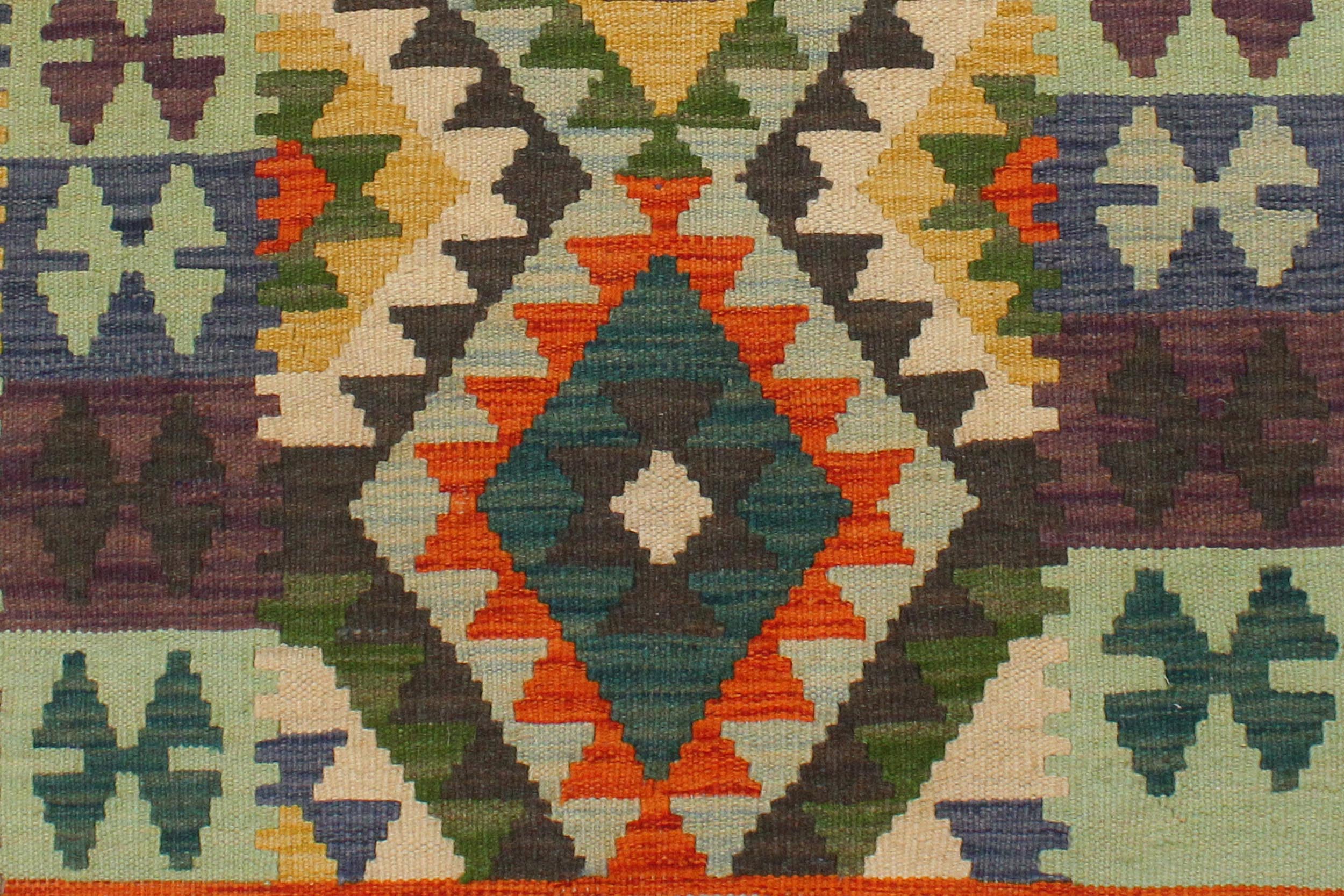 handmade Geometric Kilim Rust Blue Hand-Woven RECTANGLE 100% WOOL area rug 3' x 4'