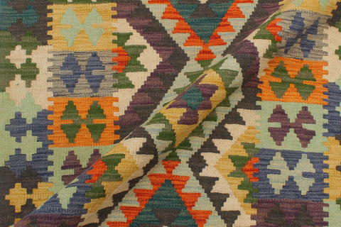 handmade Geometric Kilim Rust Blue Hand-Woven RECTANGLE 100% WOOL area rug 3' x 4'