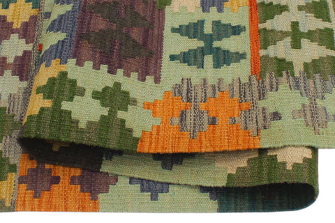 handmade Geometric Kilim Rust Blue Hand-Woven RECTANGLE 100% WOOL area rug 3' x 4'