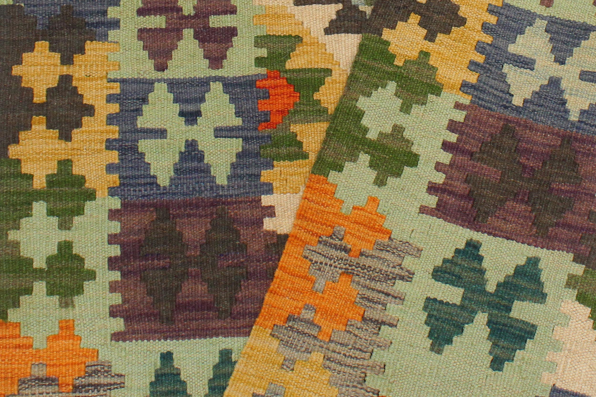 handmade Geometric Kilim Rust Blue Hand-Woven RECTANGLE 100% WOOL area rug 3' x 4'