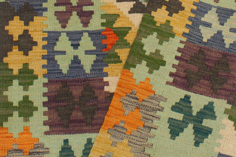 handmade Geometric Kilim Rust Blue Hand-Woven RECTANGLE 100% WOOL area rug 3' x 4'