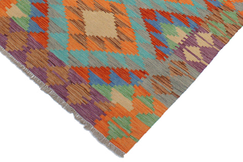 handmade Geometric Kilim Blue Rust Hand-Woven RECTANGLE 100% WOOL area rug 3' x 5'