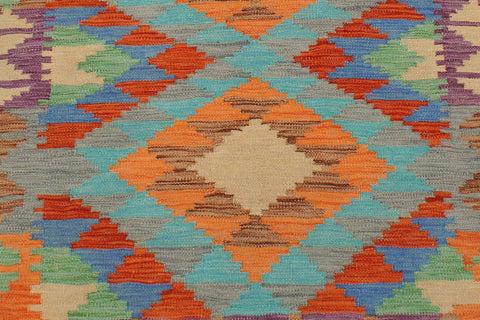 handmade Geometric Kilim Blue Rust Hand-Woven RECTANGLE 100% WOOL area rug 3' x 5'
