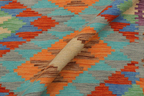 handmade Geometric Kilim Blue Rust Hand-Woven RECTANGLE 100% WOOL area rug 3' x 5'