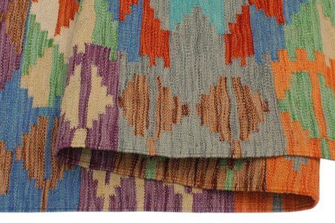 handmade Geometric Kilim Blue Rust Hand-Woven RECTANGLE 100% WOOL area rug 3' x 5'