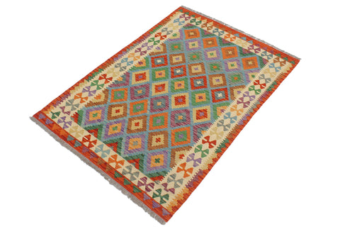 handmade Geometric Kilim Blue Beige Hand-Woven RECTANGLE 100% WOOL area rug 3 x 5