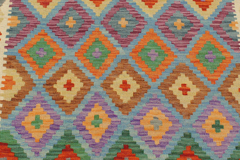 handmade Geometric Kilim Blue Beige Hand-Woven RECTANGLE 100% WOOL area rug 3 x 5