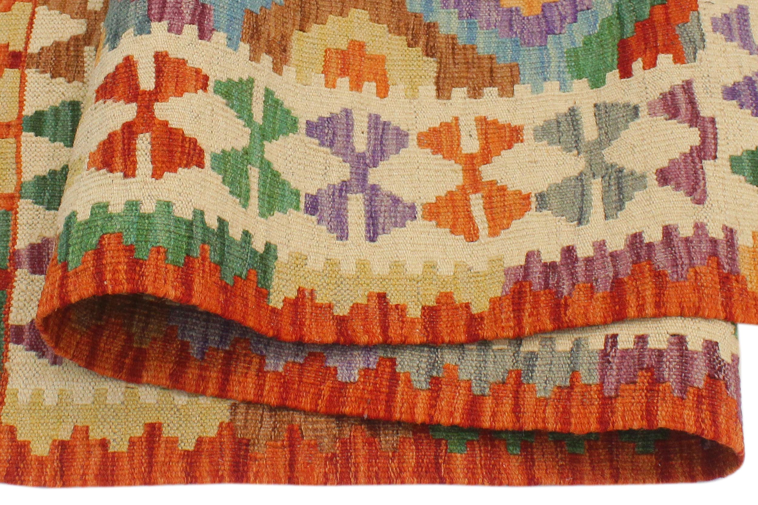 handmade Geometric Kilim Blue Beige Hand-Woven RECTANGLE 100% WOOL area rug 3 x 5
