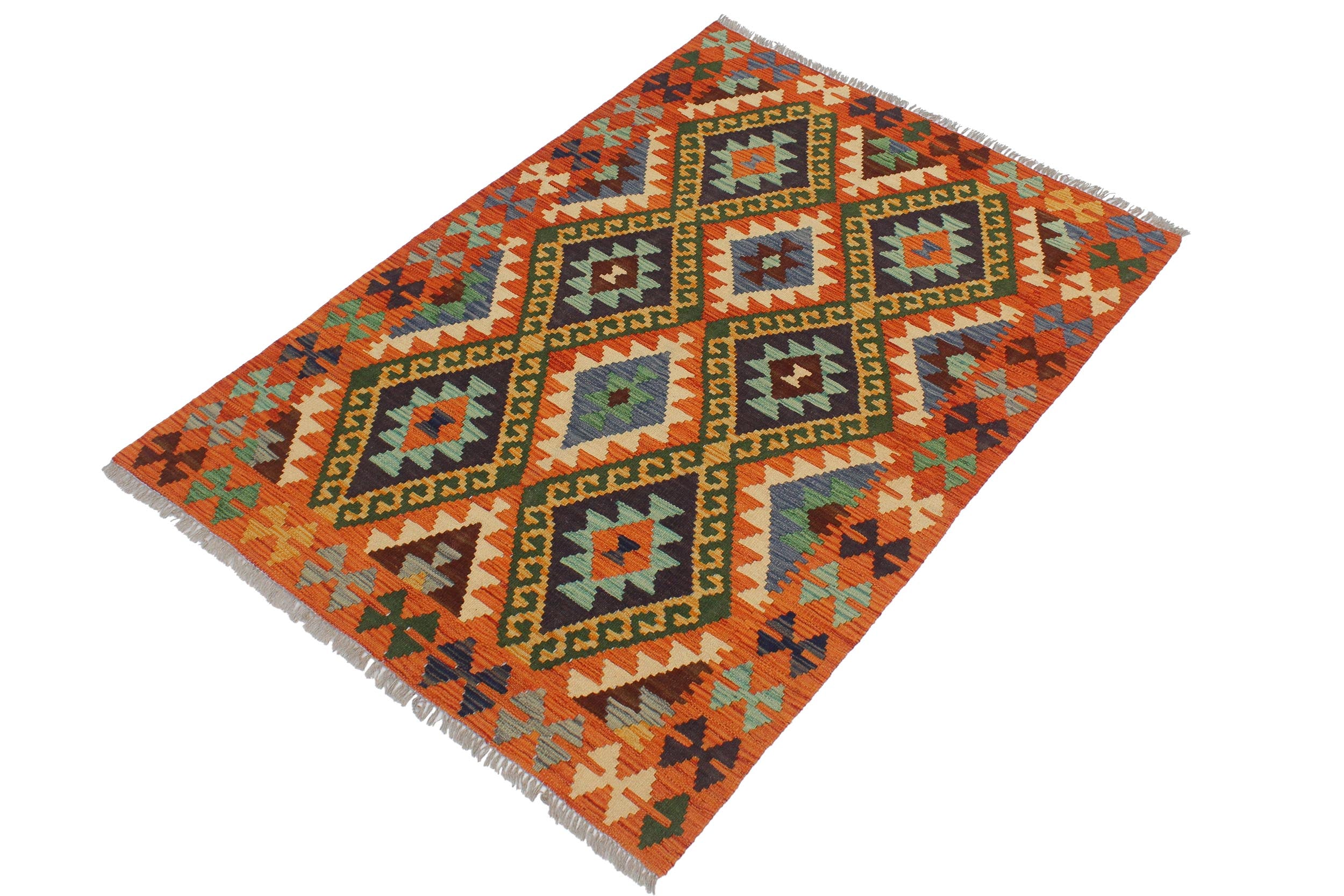 handmade Geometric Kilim Rust Gold Hand-Woven RECTANGLE 100% WOOL area rug 3 x 5