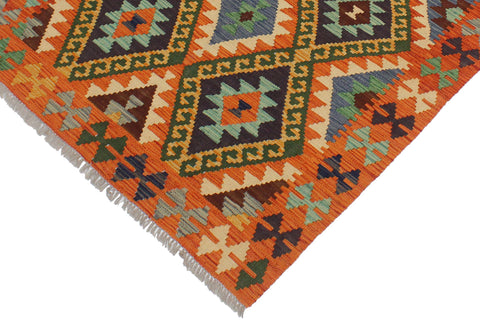 handmade Geometric Kilim Rust Gold Hand-Woven RECTANGLE 100% WOOL area rug 3 x 5