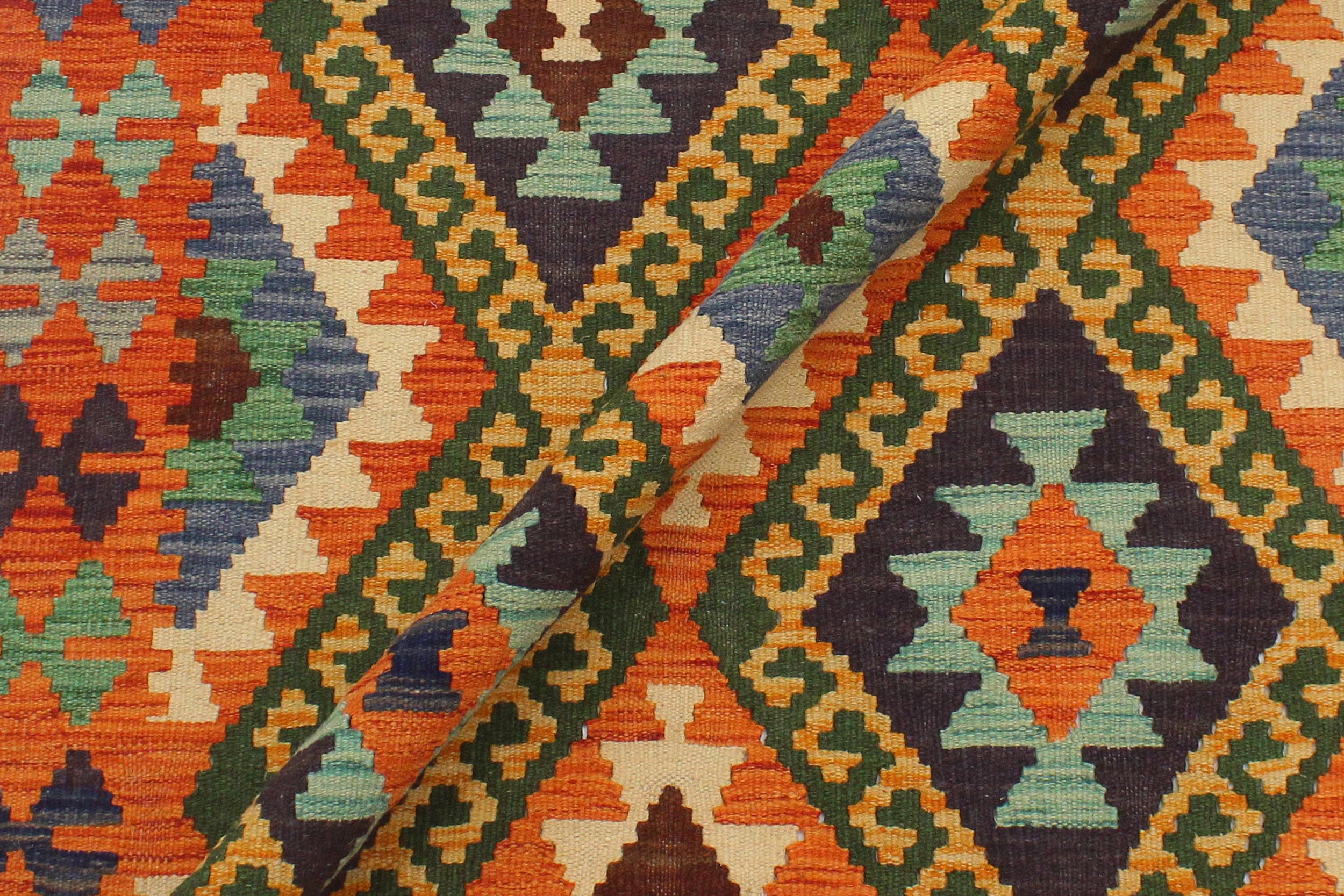 handmade Geometric Kilim Rust Gold Hand-Woven RECTANGLE 100% WOOL area rug 3 x 5