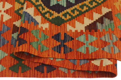 handmade Geometric Kilim Rust Gold Hand-Woven RECTANGLE 100% WOOL area rug 3 x 5