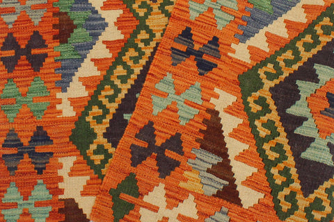 handmade Geometric Kilim Rust Gold Hand-Woven RECTANGLE 100% WOOL area rug 3 x 5
