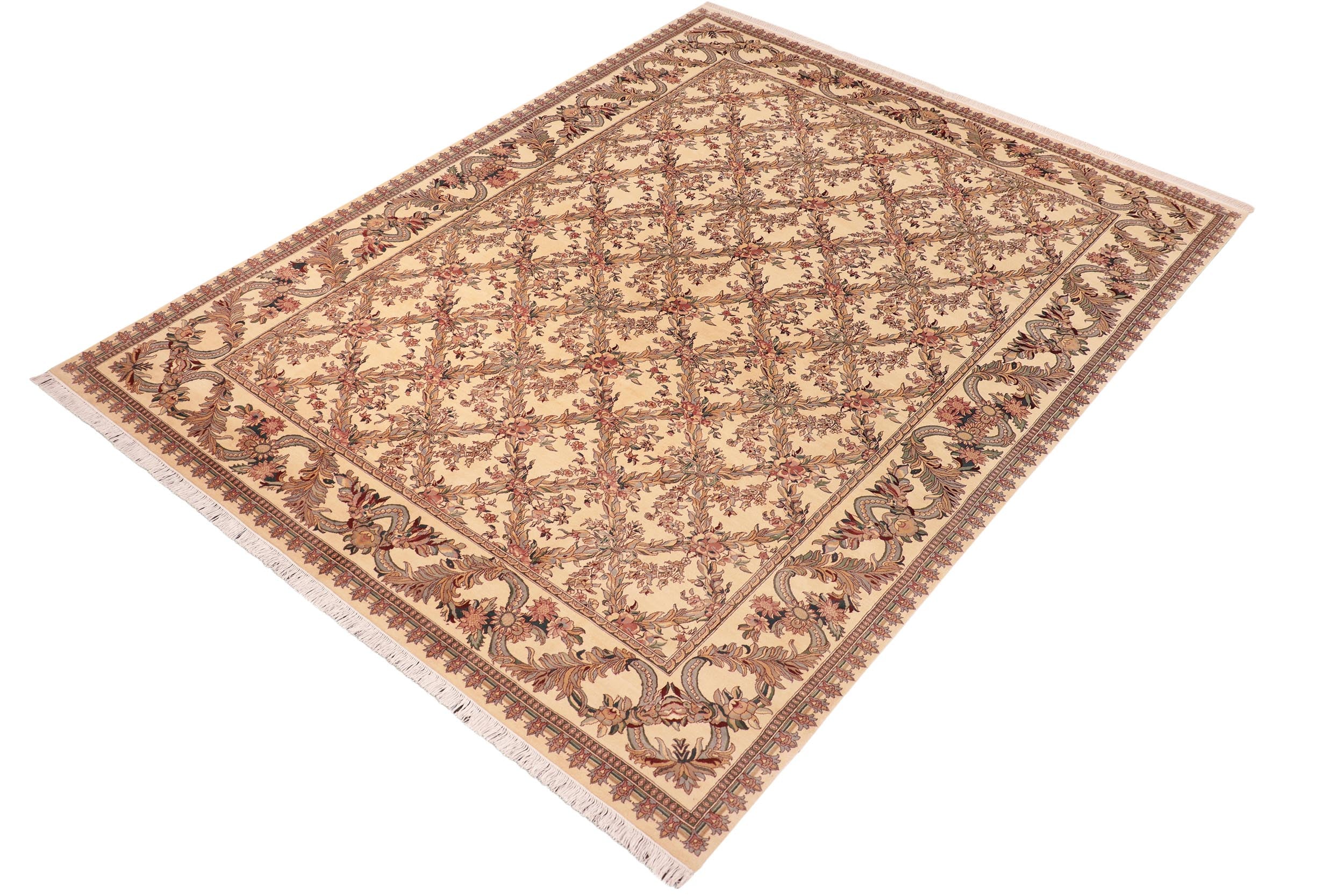 handmade Transitional Basan Beige Green Hand Knotted RECTANGLE 100% WOOL area rug 10x14