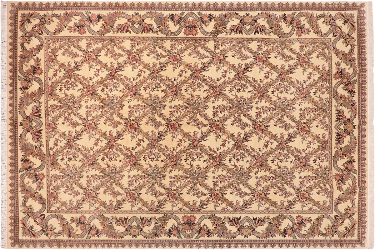 handmade Transitional Basan Beige Green Hand Knotted RECTANGLE 100% WOOL area rug 10x14
