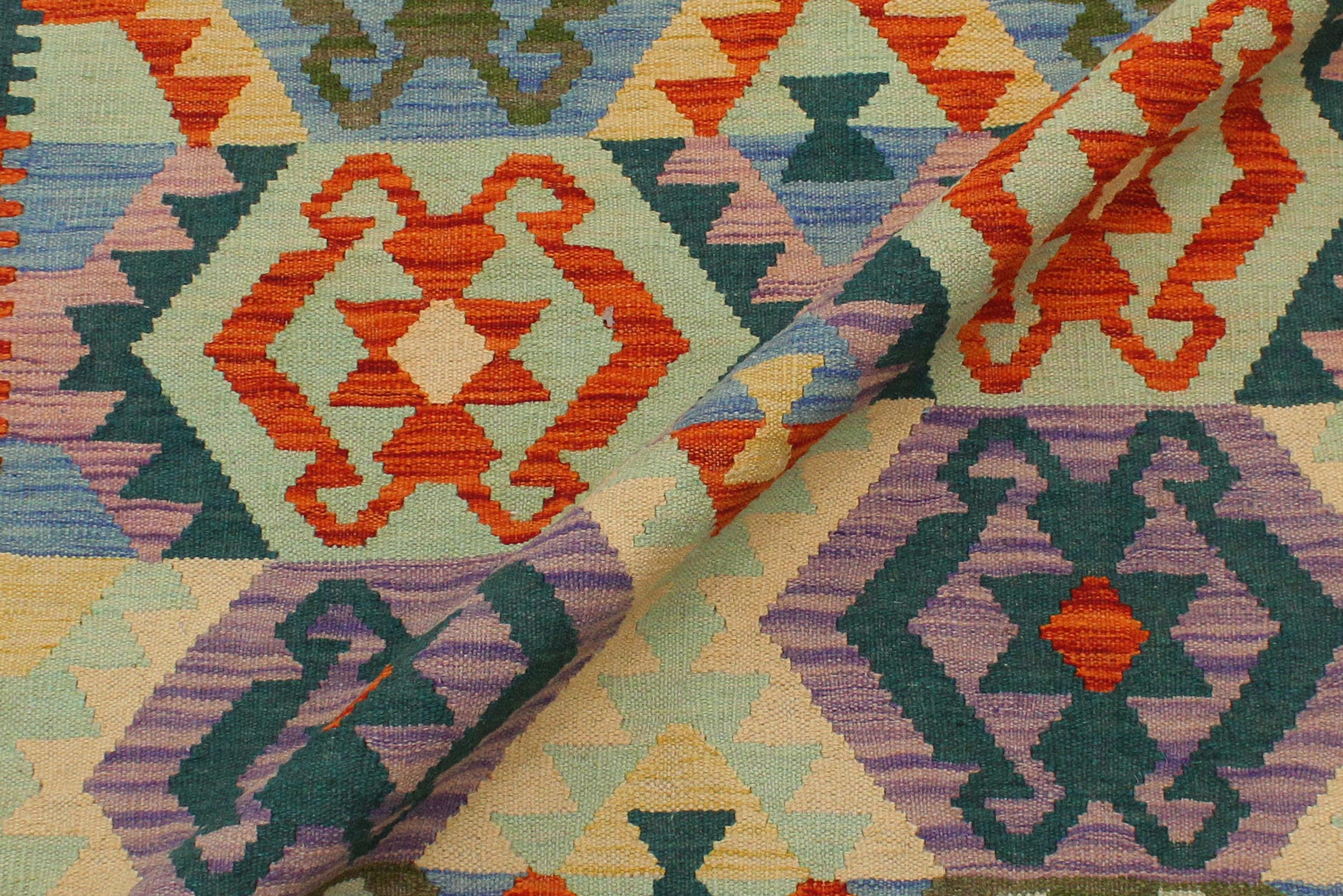 handmade Geometric Kilim Beige Blue Hand-Woven RECTANGLE 100% WOOL area rug 3 x 5