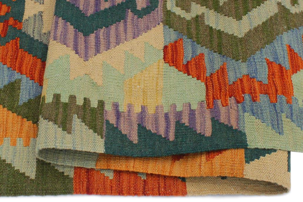 Flat Weave Kilim Antique Navaho Vintage handmade Geometric Kilim Beige Blue Hand-Woven Rectangle 100% Wool Area Rug 3x5 