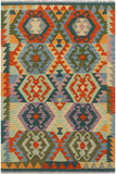 Flat Weave Kilim Antique Navaho Vintage handmade Geometric Kilim Beige Blue Hand-Woven Rectangle 100% Wool Area Rug 3x5 