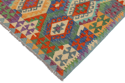 handmade Geometric Kilim Rust Blue Hand-Woven RECTANGLE 100% WOOL area rug 3 x 5