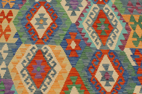 handmade Geometric Kilim Rust Blue Hand-Woven RECTANGLE 100% WOOL area rug 3 x 5