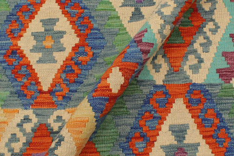 handmade Geometric Kilim Rust Blue Hand-Woven RECTANGLE 100% WOOL area rug 3 x 5