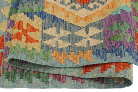 handmade Geometric Kilim Rust Blue Hand-Woven RECTANGLE 100% WOOL area rug 3 x 5