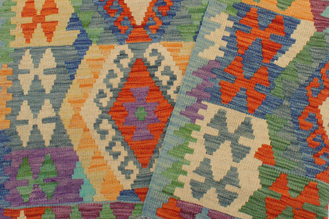 handmade Geometric Kilim Rust Blue Hand-Woven RECTANGLE 100% WOOL area rug 3 x 5