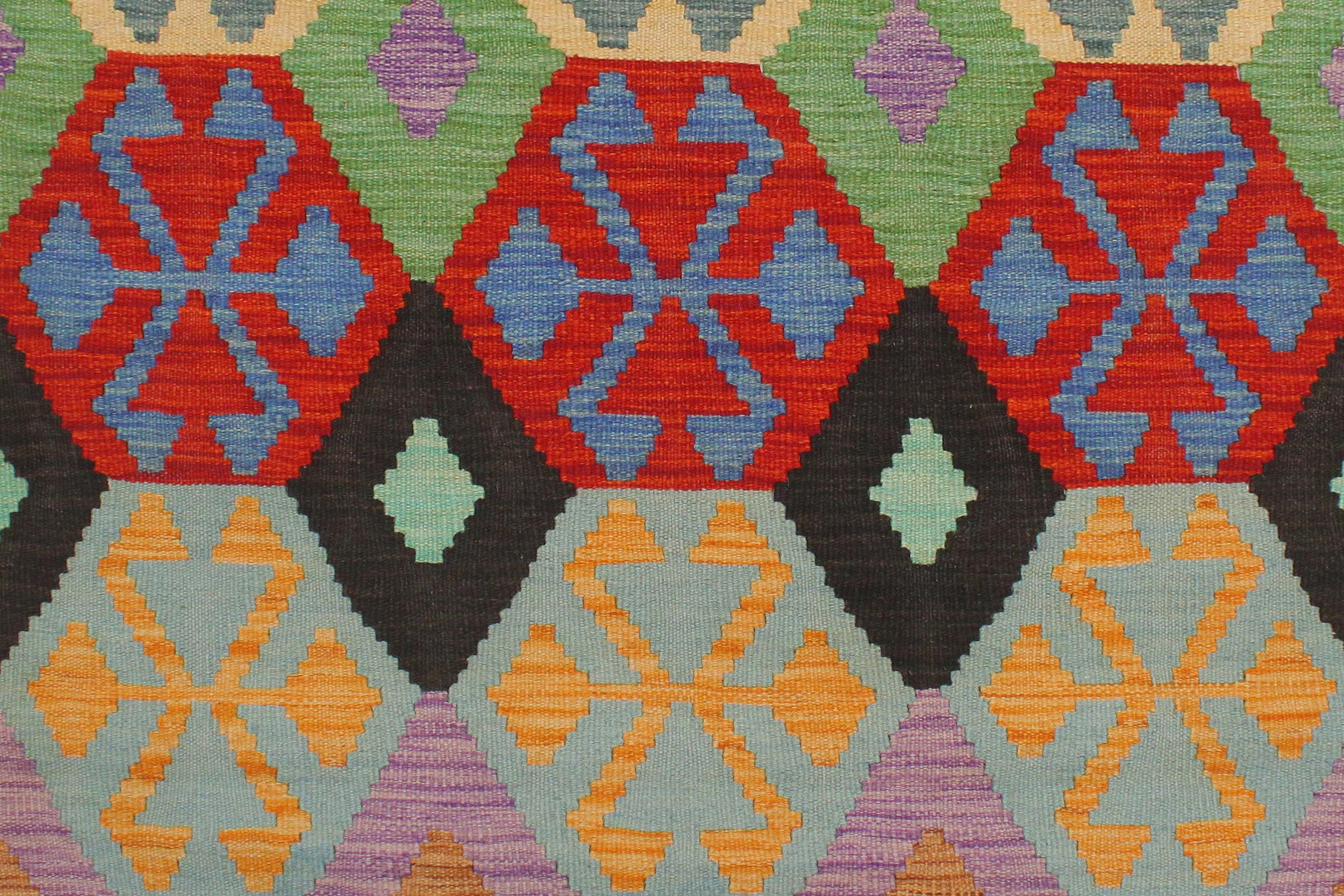 handmade Geometric Kilim Blue Beige Hand-Woven RECTANGLE 100% WOOL area rug 3 x 5