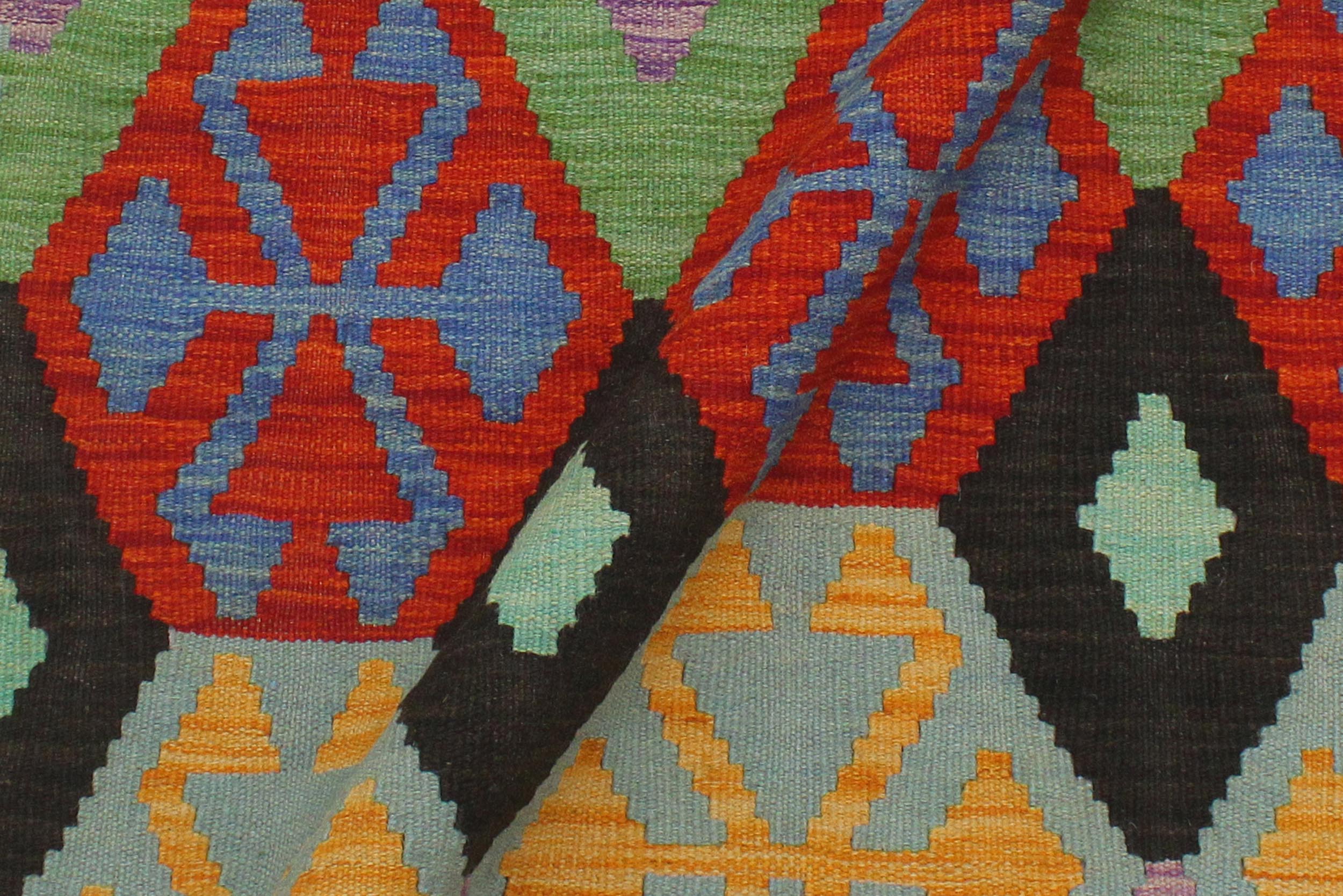 handmade Geometric Kilim Blue Beige Hand-Woven RECTANGLE 100% WOOL area rug 3 x 5