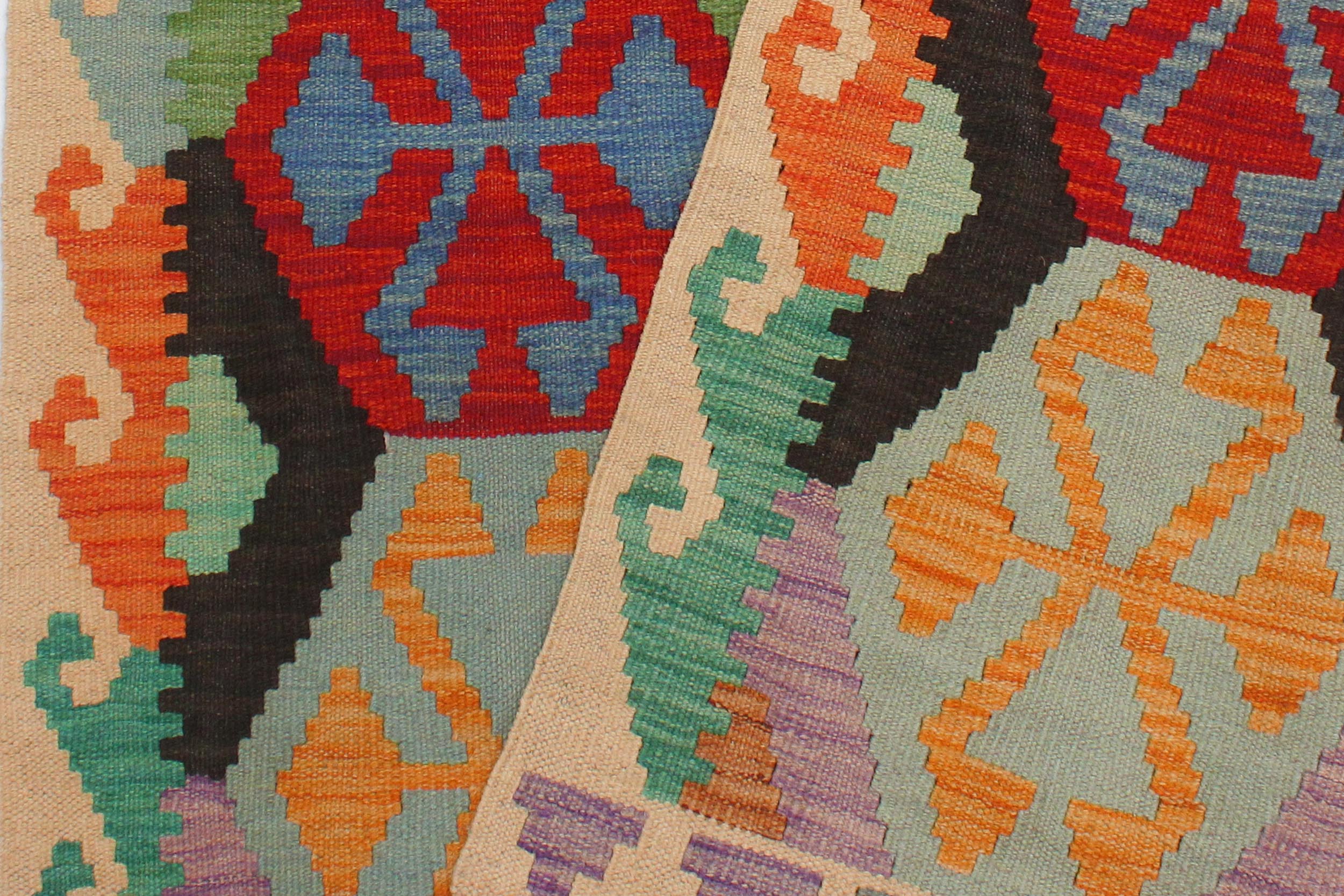 handmade Geometric Kilim Blue Beige Hand-Woven RECTANGLE 100% WOOL area rug 3 x 5