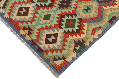 handmade Geometric Kilim Rust Blue Hand-Woven RECTANGLE 100% WOOL area rug 3 x 5