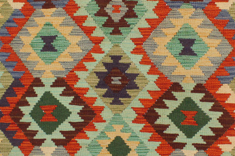 handmade Geometric Kilim Rust Blue Hand-Woven RECTANGLE 100% WOOL area rug 3 x 5