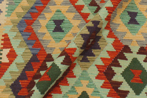handmade Geometric Kilim Rust Blue Hand-Woven RECTANGLE 100% WOOL area rug 3 x 5