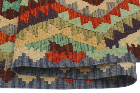 handmade Geometric Kilim Rust Blue Hand-Woven RECTANGLE 100% WOOL area rug 3 x 5