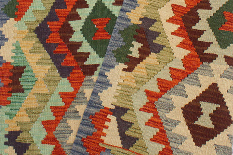 handmade Geometric Kilim Rust Blue Hand-Woven RECTANGLE 100% WOOL area rug 3 x 5