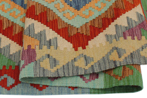 handmade Geometric Kilim Blue Rust Hand-Woven RECTANGLE 100% WOOL area rug 3 x 5