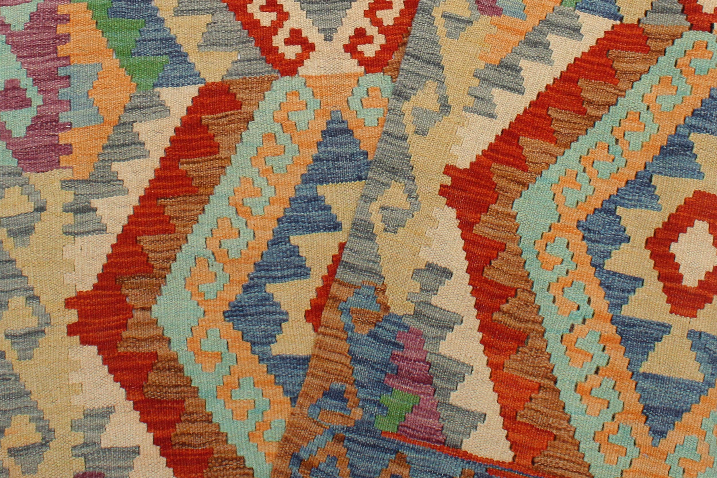 handmade Geometric Kilim Blue Rust Hand-Woven RECTANGLE 100% WOOL area rug 3 x 5
