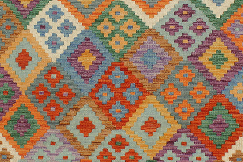 handmade Geometric Kilim Rust Blue Hand-Woven RECTANGLE 100% WOOL area rug 4 x 5