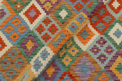 handmade Geometric Kilim Rust Blue Hand-Woven RECTANGLE 100% WOOL area rug 4 x 5