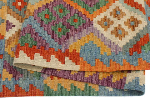 handmade Geometric Kilim Rust Blue Hand-Woven RECTANGLE 100% WOOL area rug 4 x 5