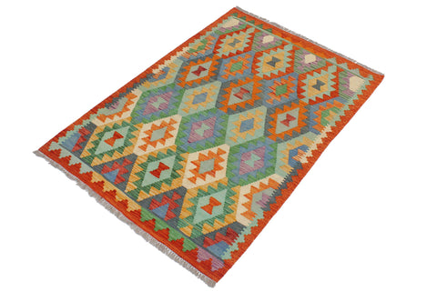 handmade Geometric Kilim Blue Rust Hand-Woven RECTANGLE 100% WOOL area rug 3 x 5