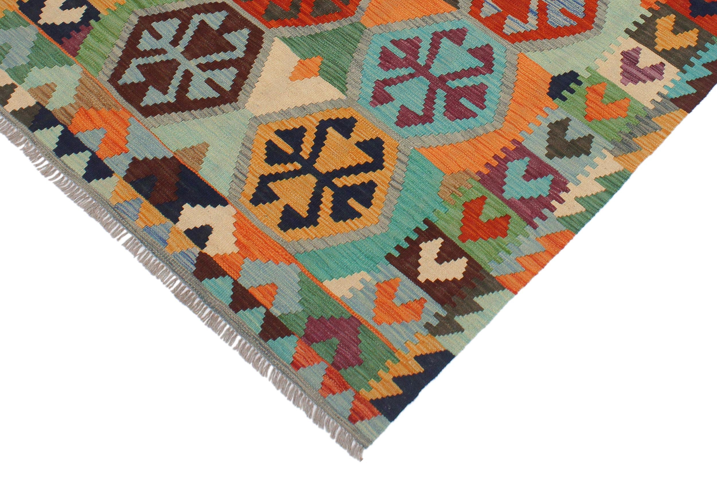 handmade Geometric Kilim Gray Blue Hand-Woven RECTANGLE 100% WOOL area rug 3 x 5